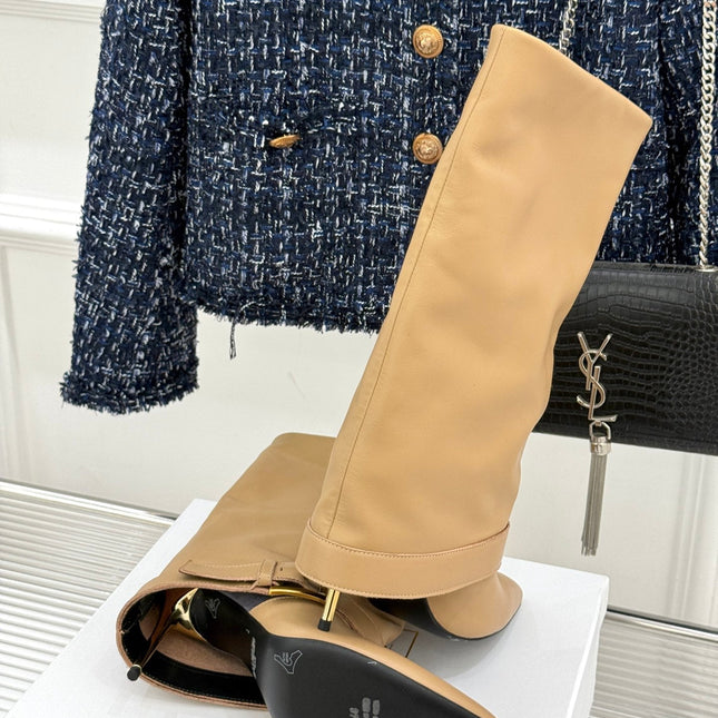 BALMAIN 25S ANTHEM BOOTS IN LIGHT CARAMEL CALFSKIN