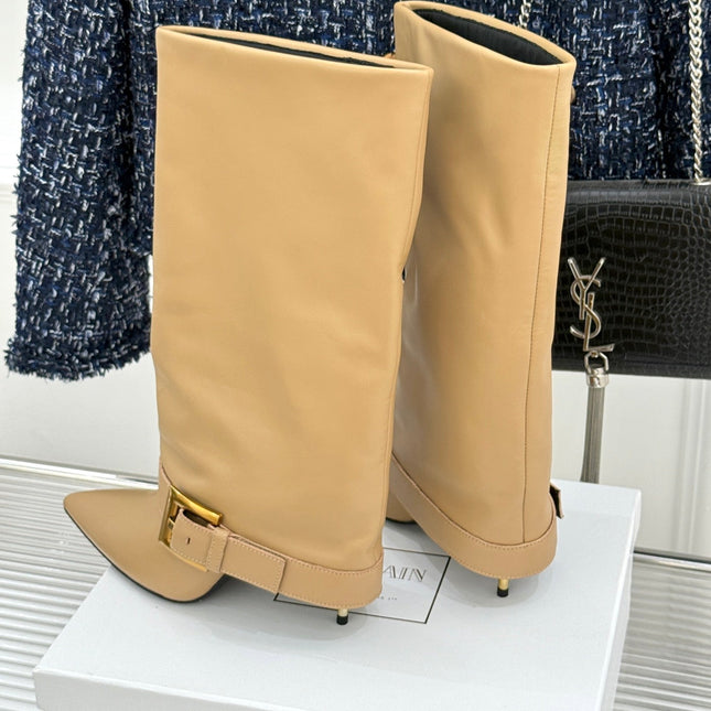 BALMAIN 25S ANTHEM BOOTS IN LIGHT CARAMEL CALFSKIN