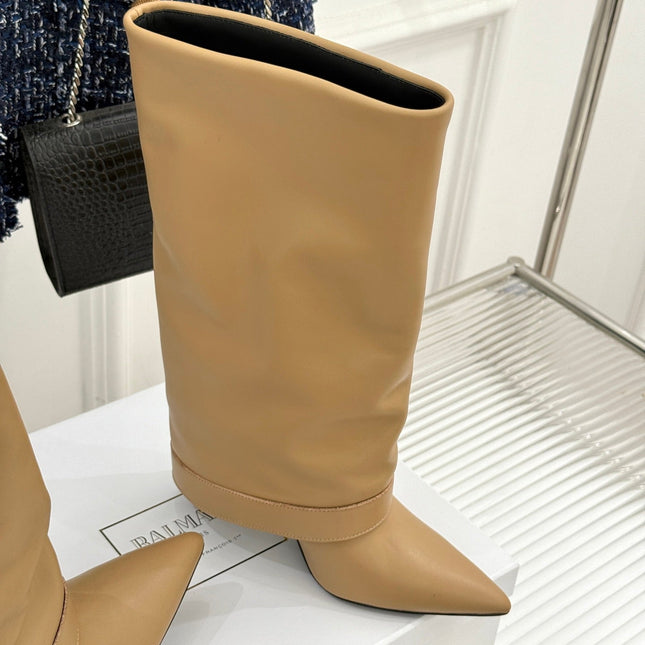 BALMAIN 25S ANTHEM BOOTS IN LIGHT CARAMEL CALFSKIN