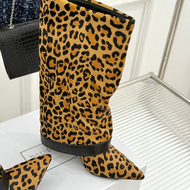 BALMAIN 25S ANTHEM BOOTS IN LEOPARD PRINT CALFSKIN