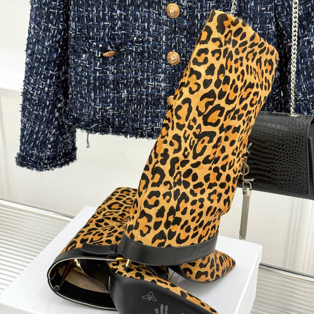 BALMAIN 25S ANTHEM BOOTS IN LEOPARD PRINT CALFSKIN