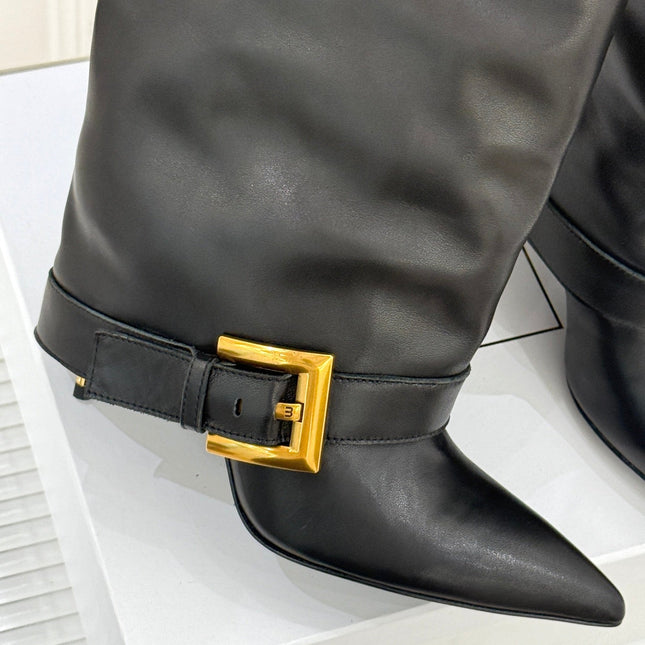 BALMAIN 25S ANTHEM BOOTS IN BLACK CALFSKIN