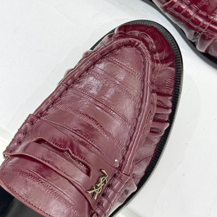 YSL 25S LOAFERS IN DARK RED EMBOSSED LAMBSKIN