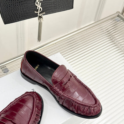 YSL 25S LOAFERS IN DARK RED EMBOSSED LAMBSKIN