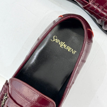 YSL 25S LOAFERS IN DARK RED EMBOSSED LAMBSKIN