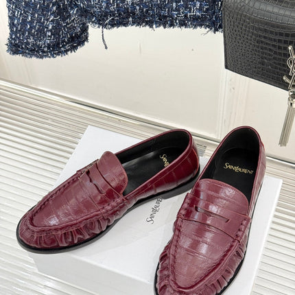 YSL 25S LOAFERS IN DARK RED EMBOSSED LAMBSKIN