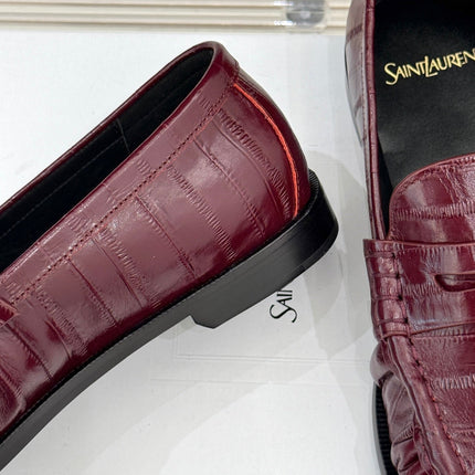 YSL 25S LOAFERS IN DARK RED EMBOSSED LAMBSKIN