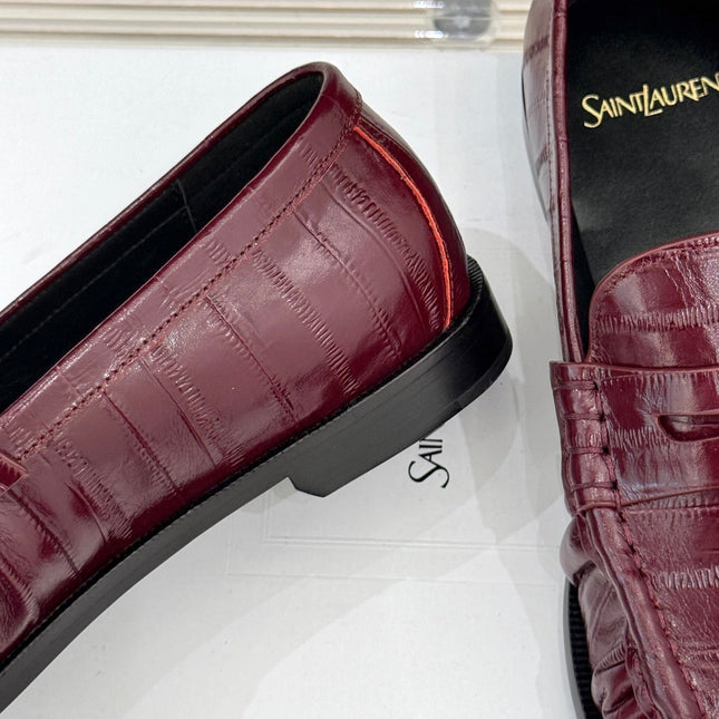 YSL 25S LOAFERS IN DARK RED EMBOSSED LAMBSKIN