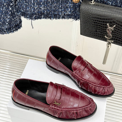 YSL 25S LOAFERS IN DARK RED EMBOSSED LAMBSKIN