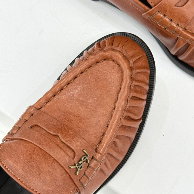 YSL 25S LOAFERS IN BURNT ORANGE BROWN LAMBSKIN
