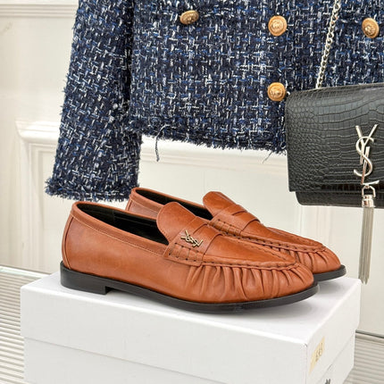 YSL 25S LOAFERS IN BURNT ORANGE BROWN LAMBSKIN