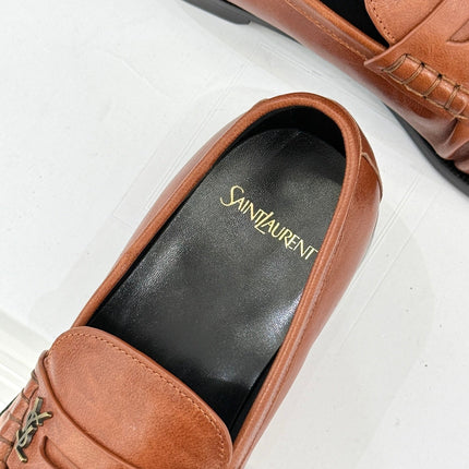 YSL 25S LOAFERS IN BURNT ORANGE BROWN LAMBSKIN