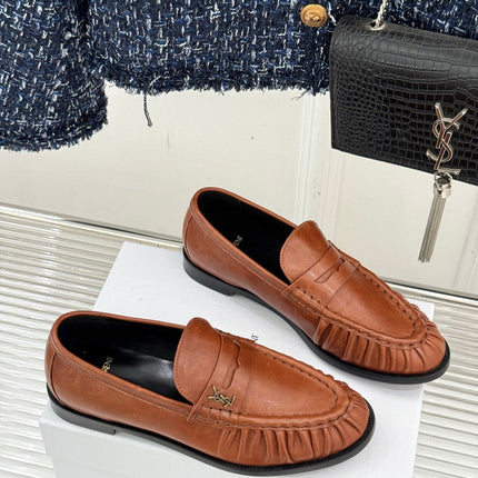 YSL 25S LOAFERS IN BURNT ORANGE BROWN LAMBSKIN