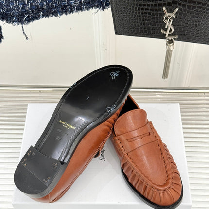 YSL 25S LOAFERS IN BURNT ORANGE BROWN LAMBSKIN
