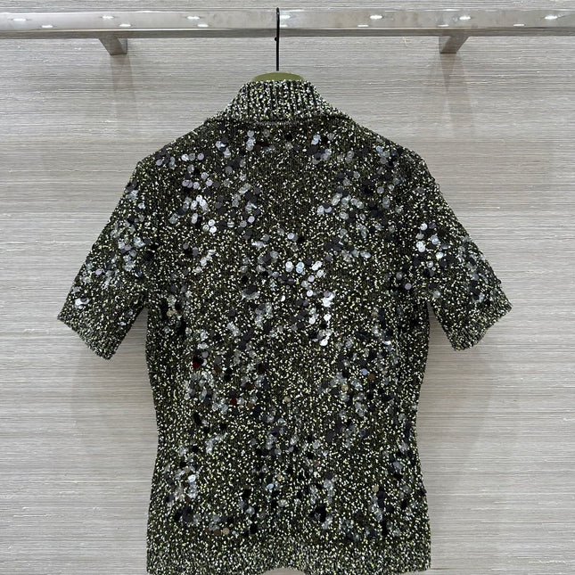 Gucci Knitted Polo Short-sleeved Top Green Wool