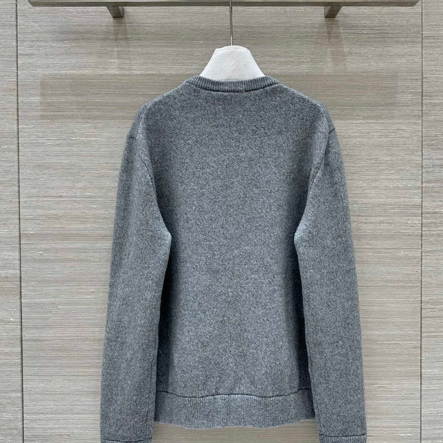 Gucci 25 Embroidered Pullover Sweater Gray Wool