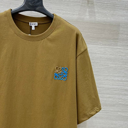 Loewe 25 Floral Embroidered Short-sleeved T-shirt Olive Brown Cotton