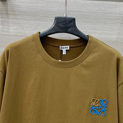 Loewe 25 Floral Embroidered Short-sleeved T-shirt Olive Brown Cotton