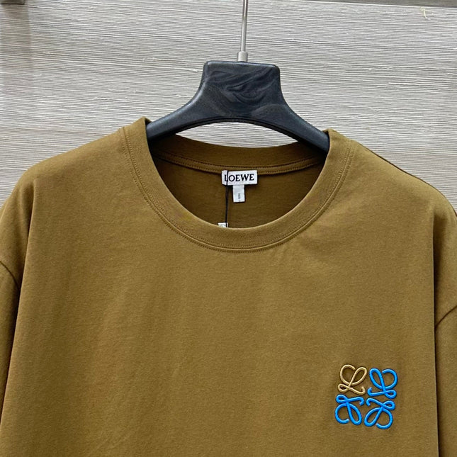 Loewe 25 Floral Embroidered Short-sleeved T-shirt Olive Brown Cotton