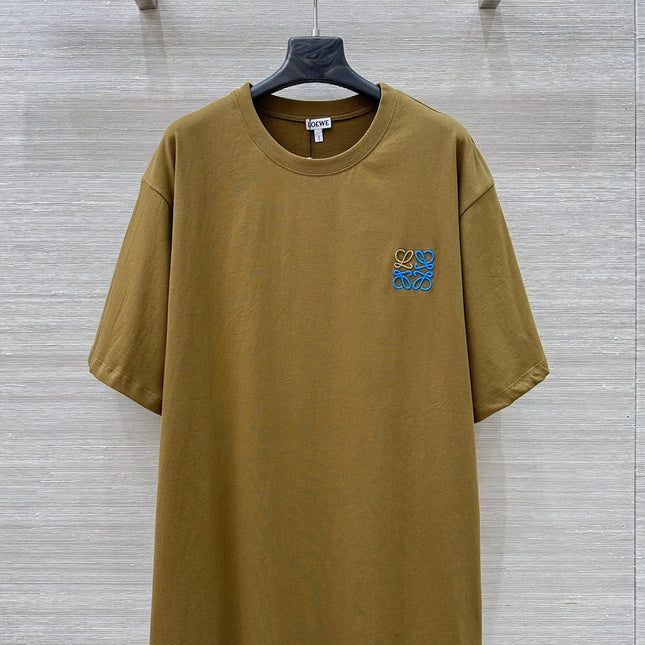 Loewe 25 Floral Embroidered Short-sleeved T-shirt Olive Brown Cotton
