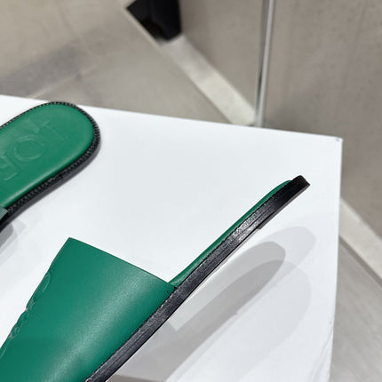 LOEWE 25 FLAT SLIPPERS VIBRANT GREEN CALFSKIN
