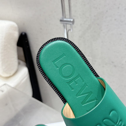 LOEWE 25 FLAT SLIPPERS VIBRANT GREEN CALFSKIN