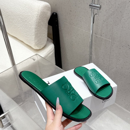 LOEWE 25 FLAT SLIPPERS VIBRANT GREEN CALFSKIN