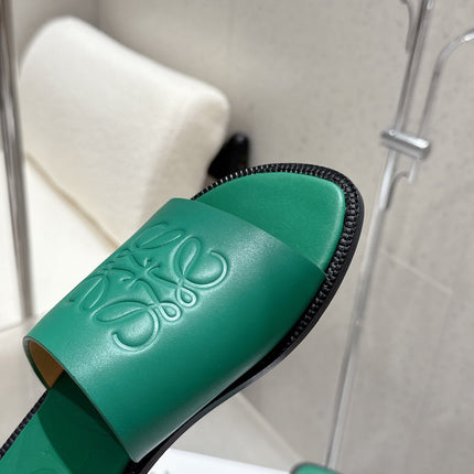 LOEWE 25 FLAT SLIPPERS VIBRANT GREEN CALFSKIN