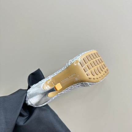 HIGH PUMP 9 CM IN SILVER METALLIZE MESH AND LEATHER