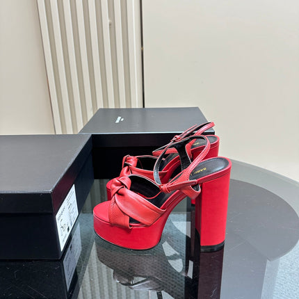 BIANCA PLATFORM SANDALS IN RED LAMBSKIN