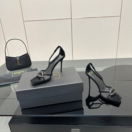 BALMAIN 25S LIPS SANDALS 10 IN BLACK SUEDE