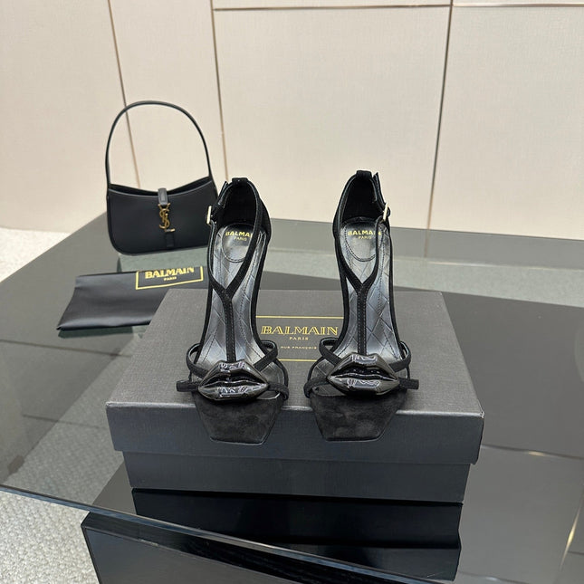 BALMAIN 25S LIPS SANDALS 10 IN BLACK SUEDE