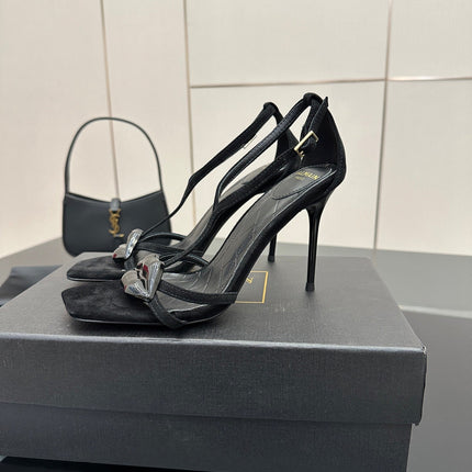 BALMAIN 25S LIPS SANDALS 10 IN BLACK SUEDE