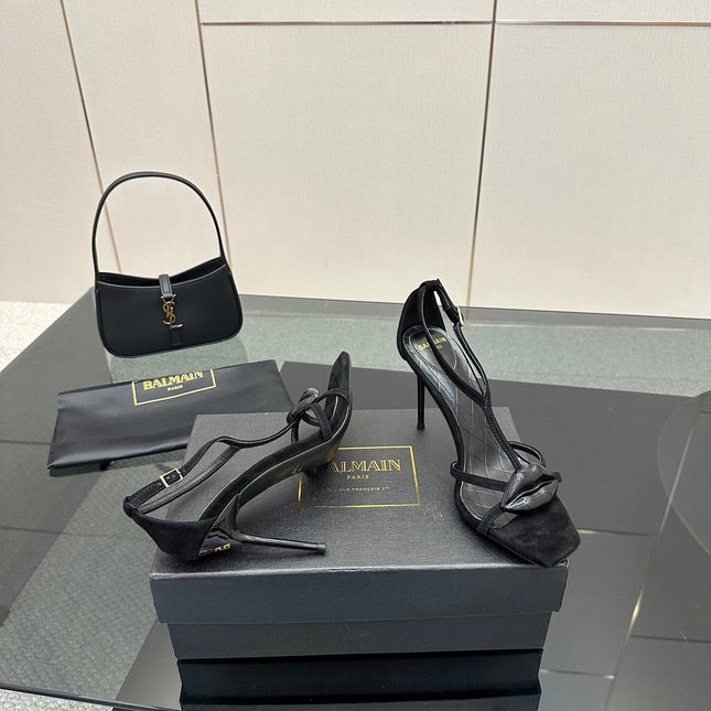 BALMAIN 25S LIPS SANDALS 10 IN BLACK SUEDE