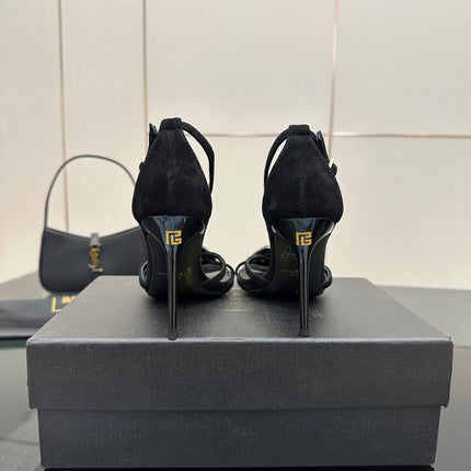 BALMAIN 25S LIPS SANDALS 10 IN BLACK SUEDE