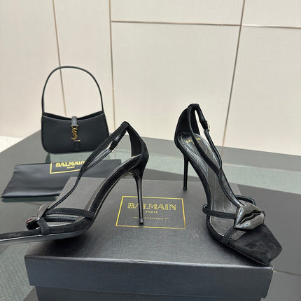 BALMAIN 25S LIPS SANDALS 10 IN BLACK SUEDE