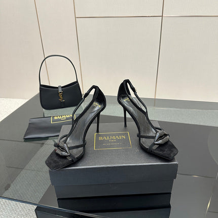 BALMAIN 25S LIPS SANDALS 10 IN BLACK SUEDE
