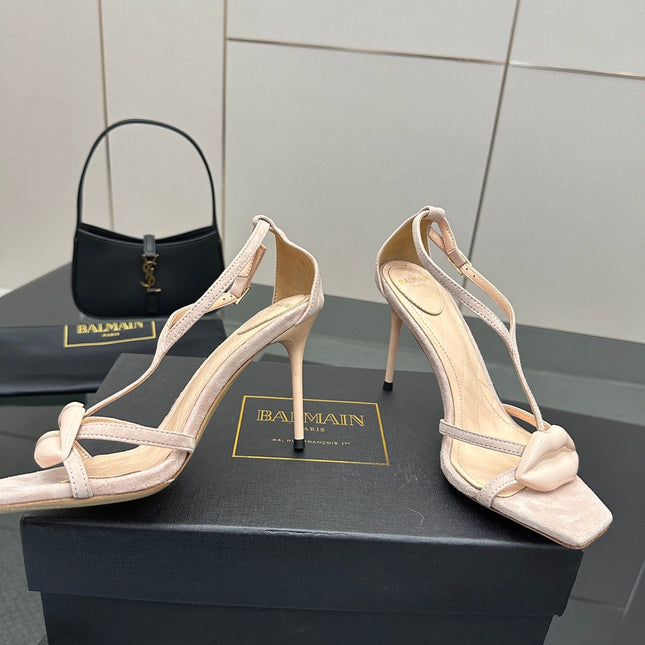 BALMAIN 25S LIPS SANDALS 10 IN BLUSH BEIGE SUEDE