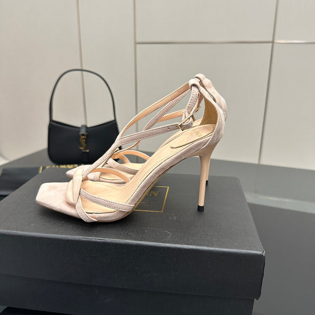 BALMAIN 25S LIPS SANDALS 10 IN BLUSH BEIGE SUEDE