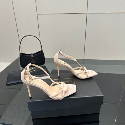 BALMAIN 25S LIPS SANDALS 10 IN BLUSH BEIGE SUEDE