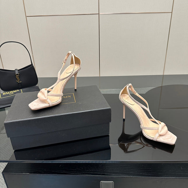 BALMAIN 25S LIPS SANDALS 10 IN BLUSH BEIGE SUEDE