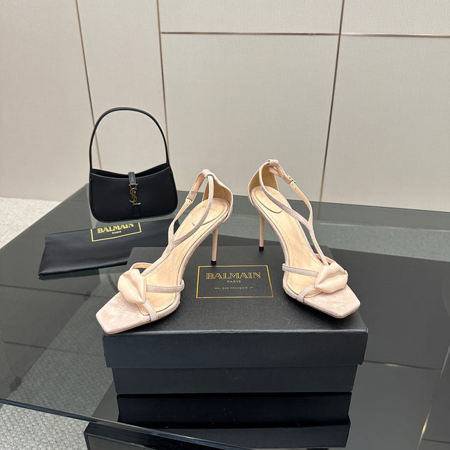 BALMAIN 25S LIPS SANDALS 10 IN BLUSH BEIGE SUEDE