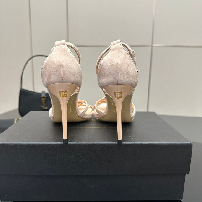 BALMAIN 25S LIPS SANDALS 10 IN BLUSH BEIGE SUEDE