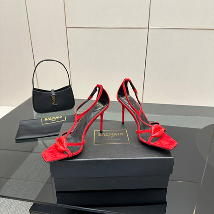 BALMAIN 25S LIPS SANDALS 10 IN CRIMSON RED SUEDE