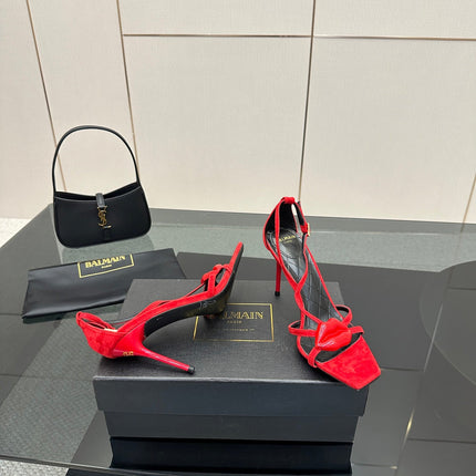 BALMAIN 25S LIPS SANDALS 10 IN CRIMSON RED SUEDE