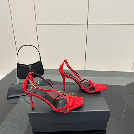 BALMAIN 25S LIPS SANDALS 10 IN CRIMSON RED SUEDE