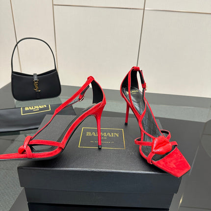 BALMAIN 25S LIPS SANDALS 10 IN CRIMSON RED SUEDE