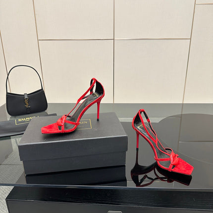 BALMAIN 25S LIPS SANDALS 10 IN CRIMSON RED SUEDE