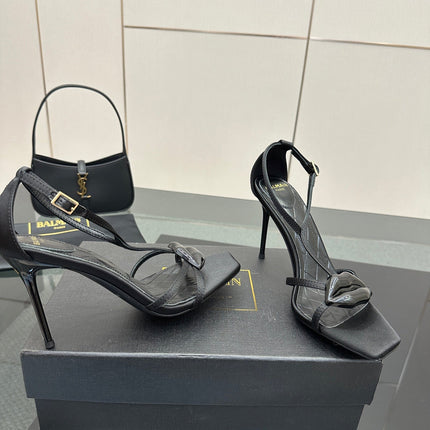 BALMAIN 25S LIPS SANDALS 10 IN BLACK SATIN