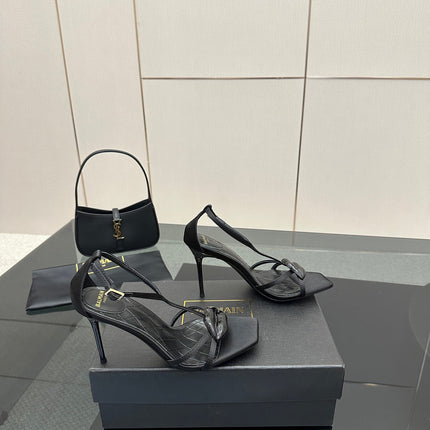 BALMAIN 25S LIPS SANDALS 10 IN BLACK SATIN